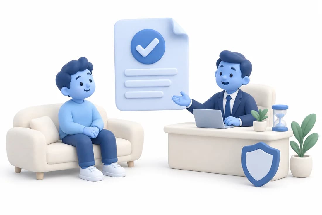 3D illustration of an advisor helping someone understand their policy